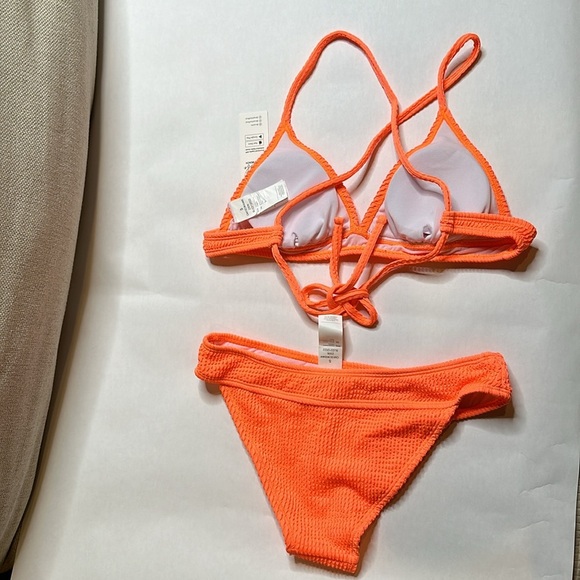 V Neck Crisscross Adjustable Straps Ribbed Cheeky bikini in vibrant orange Small - Picture 4 of 6